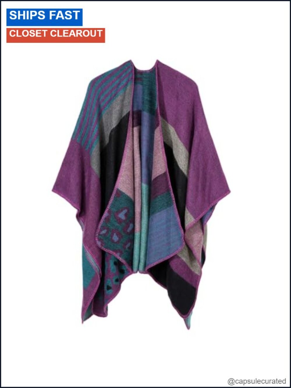 Women's Reversible Shawl Wrap Poncho Sweater Cape